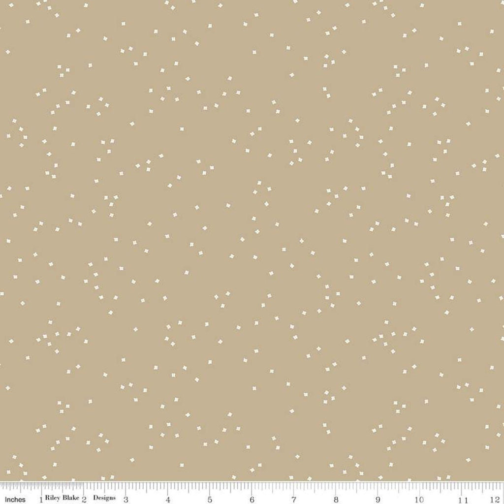 SALE Blossom C715 Khaki by Riley Blake Designs - Floral Flowers White Confetti Blossoms - Quilting Cotton Fabric