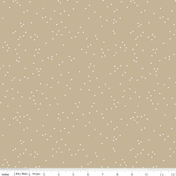 Blossom C715 Khaki by Riley Blake Designs - Floral Flowers White Confetti Blossoms - Quilting Cotton Fabric