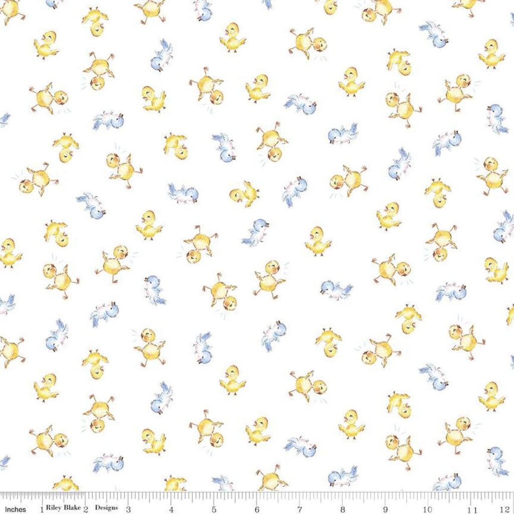 Fat Quarter End of Bolt - Easter Parade Chicks C11573 White - Riley Blake Designs - Baby Chicks Chickens - Quilting Cotton Fabric
