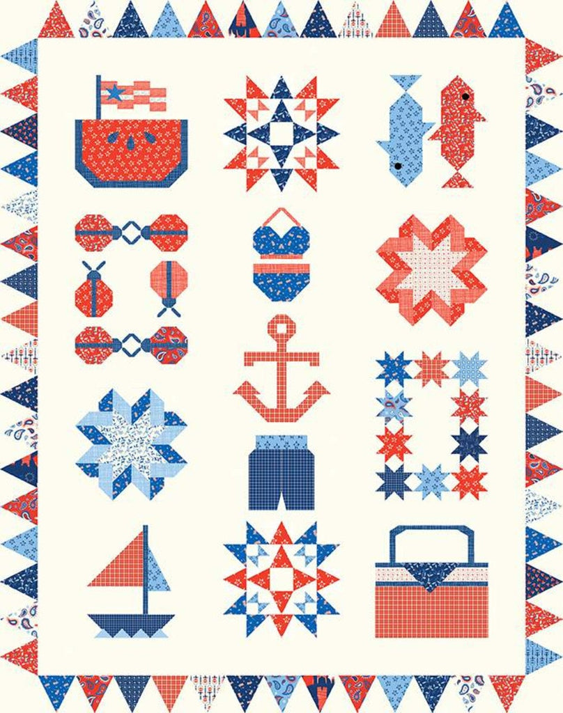 SALE Sandy Gervais Summer Sampler Quilt Pattern P157 - Riley Blake Designs - INSTRUCTIONS Only - Red White and Bang Patriotic