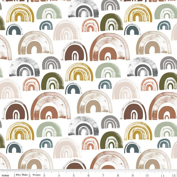 CLEARANCE The Waterhole Rainbows C11842 White - Riley Blake Designs - Brushstroke Rainbows - Quilting Cotton Fabric