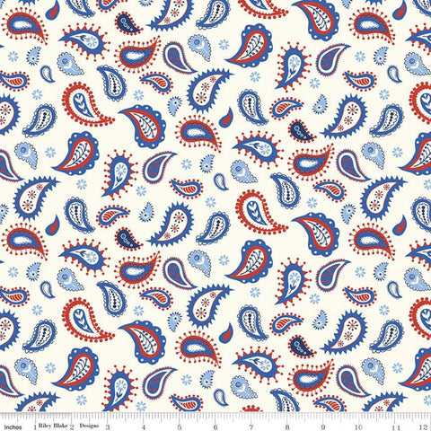 Red White and Bang! Paisley C11522 Cream - Riley Blake Designs - Patriotic Independence Day Paisleys - Quilting Cotton Fabric