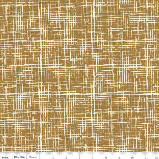 DEAL The Waterhole Hatching C11845 Gold - Riley Blake Designs - White Crosshatched Lines on Gold - Quilting Cotton Fabric