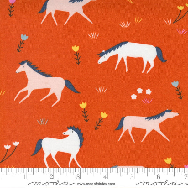 SALE Meander Horses 24580 Geranium - Moda Fabrics - Animals Horse Farm Red - Quilting Cotton Fabric