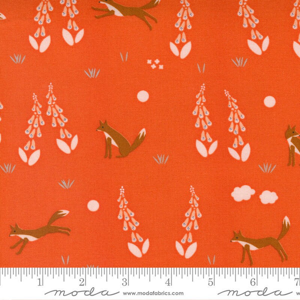 CLEARANCE Meander Foxes 24581 Geranium - Moda Fabrics - Animals Fox Forest Orange - Quilting Cotton Fabric