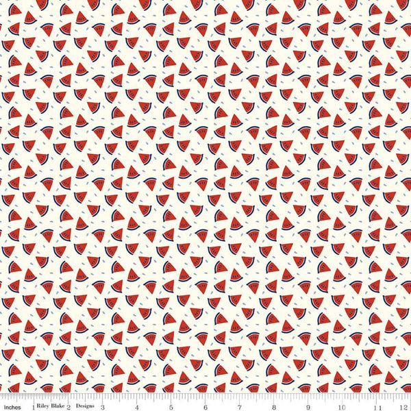 SALE Red White and Bang! Watermelon C11528 Cream - Riley Blake Designs - Patriotic Independence Day - Quilting Cotton Fabric