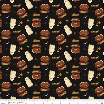SALE Celebrate with Hershey Main C11980 Black - Riley Blake Designs - Halloween Reese's Ghosts Jack-o-Lanterns - Quilting Cotton Fabric