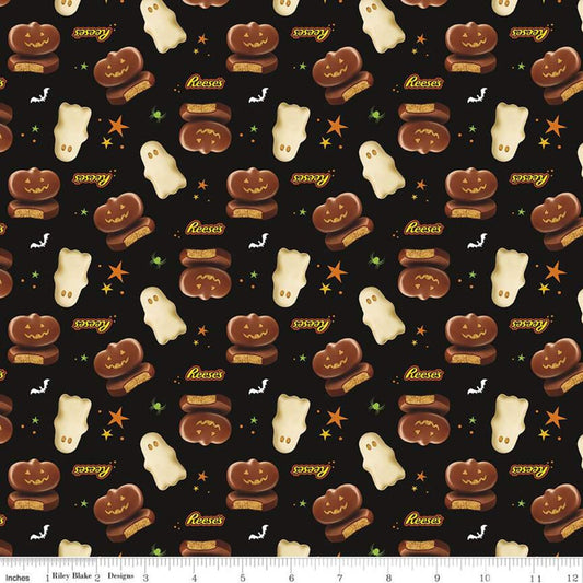 SALE Celebrate with Hershey Main C11980 Black - Riley Blake Designs - Halloween Reese's Ghosts Jack-o-Lanterns - Quilting Cotton Fabric
