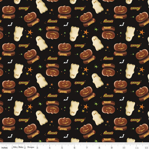 Celebrate with Hershey Main C11980 Black - Riley Blake Designs - Halloween Reese's Ghosts Jack-o-Lanterns - Quilting Cotton Fabric