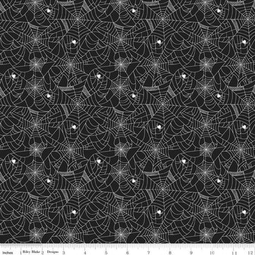 Celebrate with Hershey Spiderweb C11982 Black - Riley Blake Designs - Halloween Spiders White Webs Hershey's - Quilting Cotton Fabric