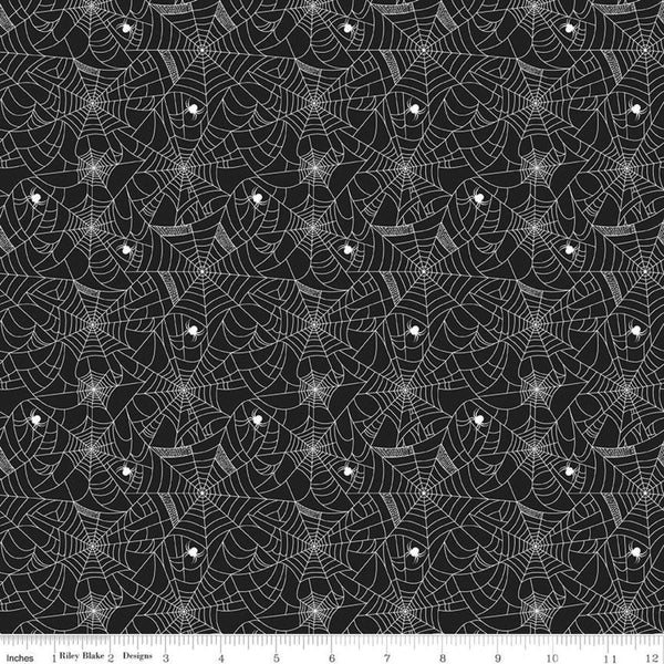 Celebrate with Hershey Spiderweb C11982 Black - Riley Blake Designs - Halloween Spiders White Webs Hershey's - Quilting Cotton Fabric