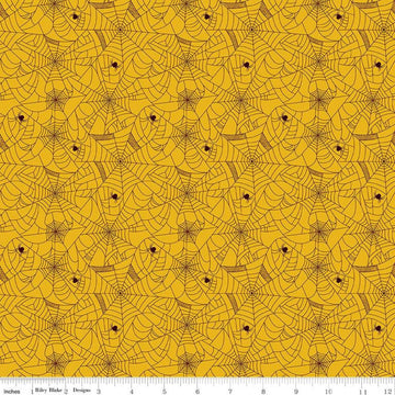 SALE Celebrate with Hershey Spiderweb C11982 Yellow - Riley Blake Designs - Halloween Spiders Spiderwebs Hershey's - Quilting Cotton Fabric