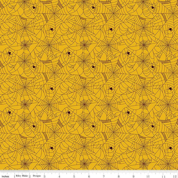 Celebrate with Hershey Spiderweb C11982 Yellow - Riley Blake Designs - Halloween Spiders Spiderwebs Hershey's - Quilting Cotton Fabric