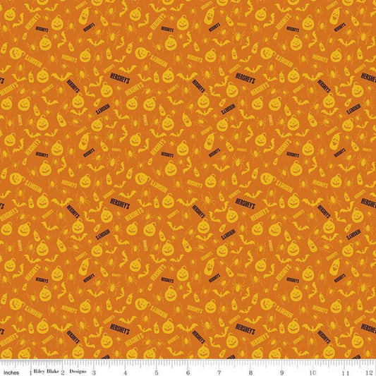 DEAL Celebrate with Hershey Pumpkins C11983 Orange - Riley Blake - Halloween Spiders Bats Jack-o-Lanterns Hershey's - Quilting Cotton Fabric