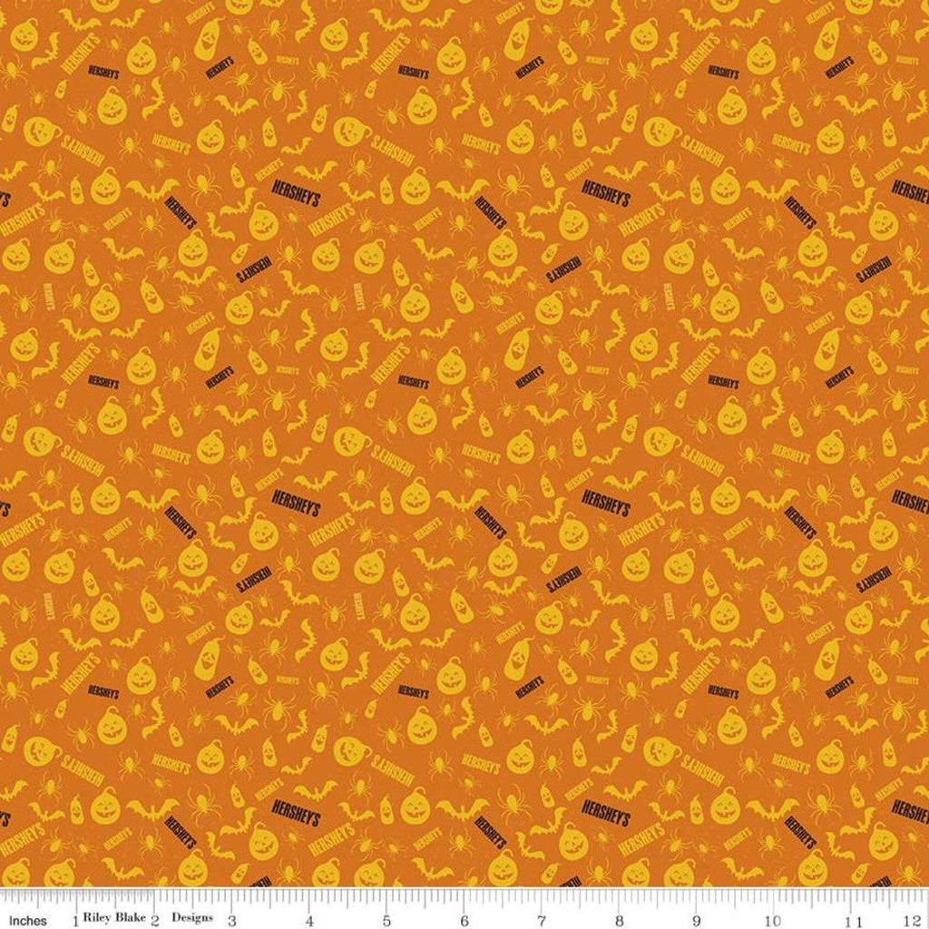 Celebrate with Hershey Pumpkins C11983 Orange - Riley Blake - Halloween Spiders Bats Jack-o-Lanterns Hershey's - Quilting Cotton Fabric