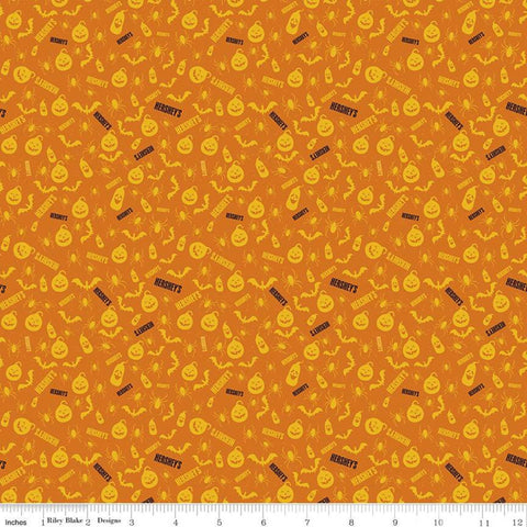 Celebrate with Hershey Pumpkins C11983 Orange - Riley Blake - Halloween Spiders Bats Jack-o-Lanterns Hershey's - Quilting Cotton Fabric