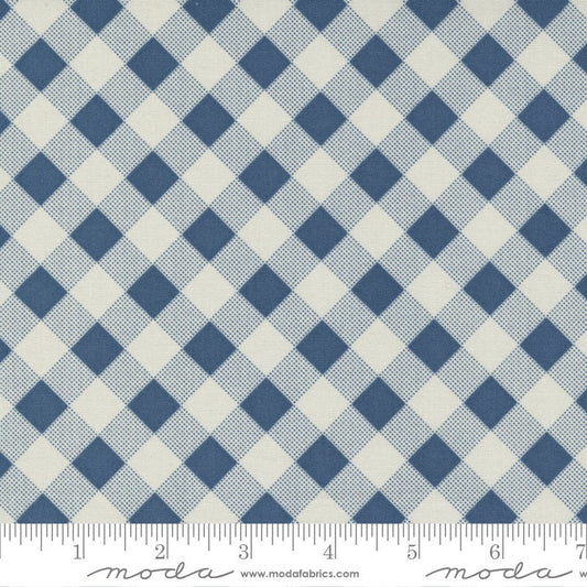 32" End of Bolt - Meander Picnic Check 24584 Indigo - Moda Fabrics - Diagonal Checks Checkered Grey Gray Blue - Quilting Cotton Fabric