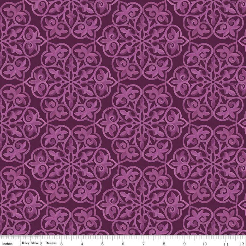 Blissful Blooms Damask C11912 Eggplant - Riley Blake Designs - Tone-on-Tone Medallions - Quilting Cotton Fabric