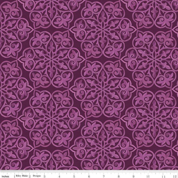 SALE Blissful Blooms Damask C11912 Eggplant - Riley Blake Designs - Tone-on-Tone Medallions - Quilting Cotton Fabric