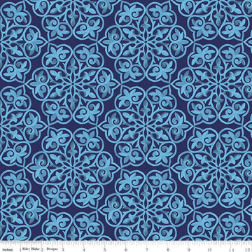 SALE Blissful Blooms Damask C11912 Navy - Riley Blake Designs - Tone-on-Tone Medallions - Quilting Cotton Fabric