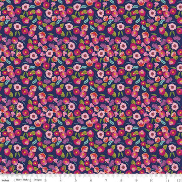 Blissful Blooms Blossoms C11913 Navy - Riley Blake Designs - Floral Flowers on Blue - Quilting Cotton Fabric