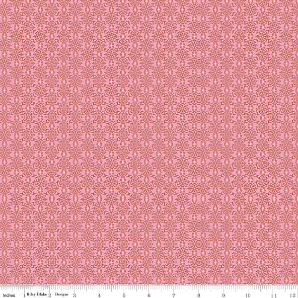 SALE Little Women Wallpaper C11876 Pink - Riley Blake - Louisa May Alcott Geometric Tone-on-Tone Damask  - Quilting Cotton Fabric
