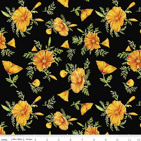 SALE Golden Poppies Flowers C11801 Black - Riley Blake Designs - Floral Flower - Quilting Cotton Fabric