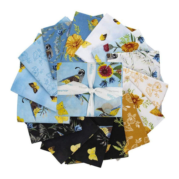 SALE Golden Poppies Fat Quarter Bundle 15 pieces - Riley Blake Designs - Pre cut Precut - Flowers Birds Butterflies - Quilting Cotton Fabric
