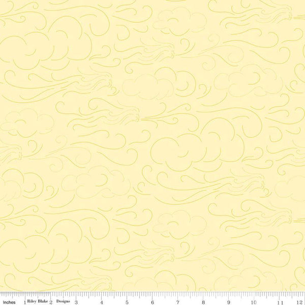 18" End of Bolt - CLEARANCE On the Wind Windy C11852 Yellow - Riley Blake Design - Tone-on-Tone Clouds Blowing Wind - Quilting Cotton Fabric