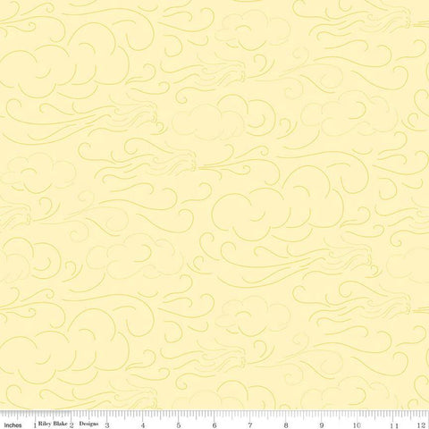 18" End of Bolt - CLEARANCE On the Wind Windy C11852 Yellow - Riley Blake Design - Tone-on-Tone Clouds Blowing Wind - Quilting Cotton Fabric