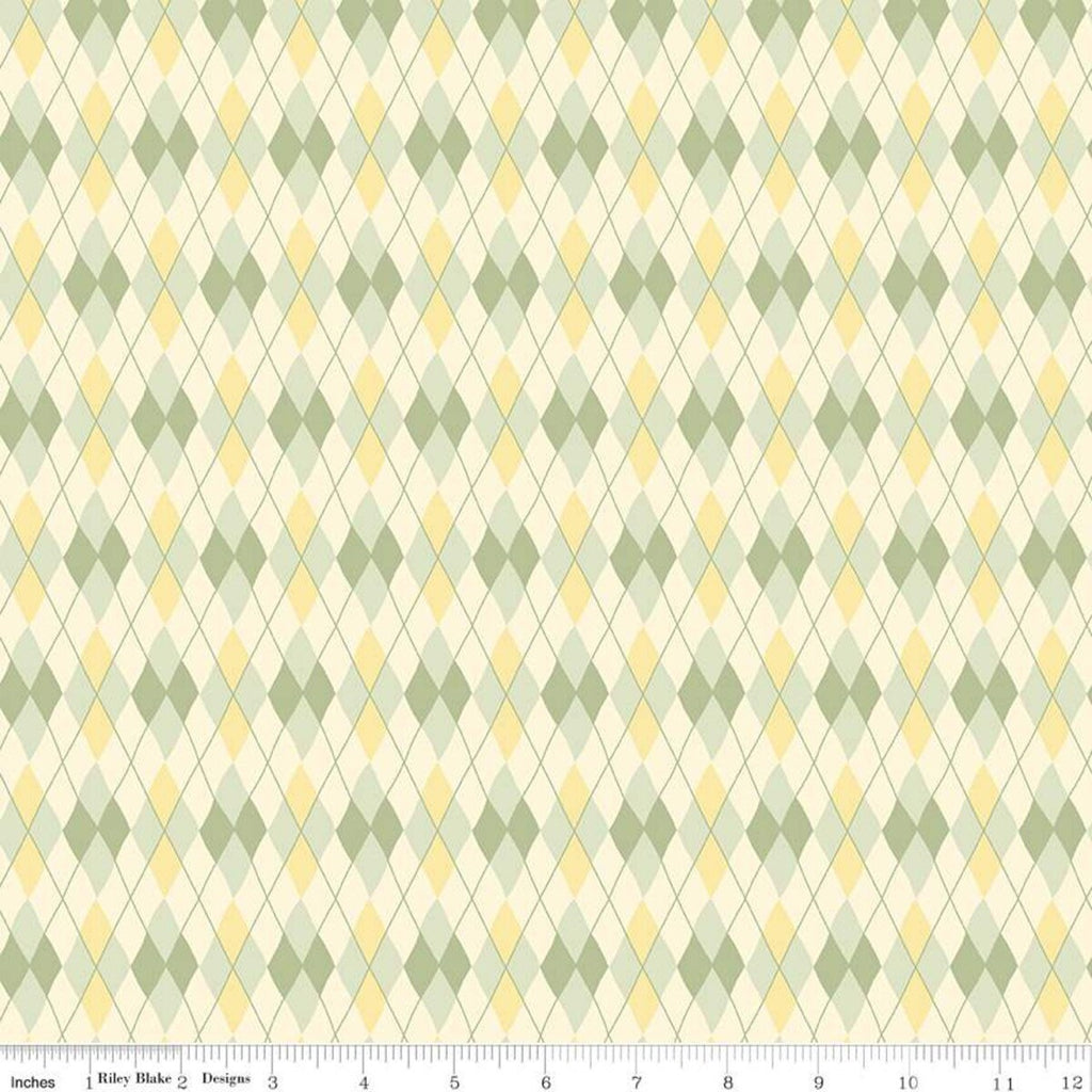 14" End of Bolt - CLEARANCE On the Wind Argyle C11856 Yellow - Riley Blake Designs - Diamonds - Quilting Cotton Fabric