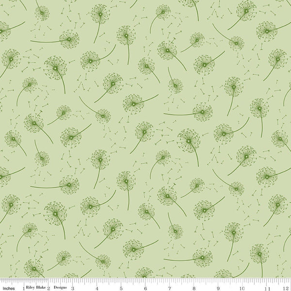 22" End of Bolt Piece - SALE On the Wind Seeds C11857 Green - Riley Blake Designs - Dandelion Seed Heads - Quilting Cotton Fabric