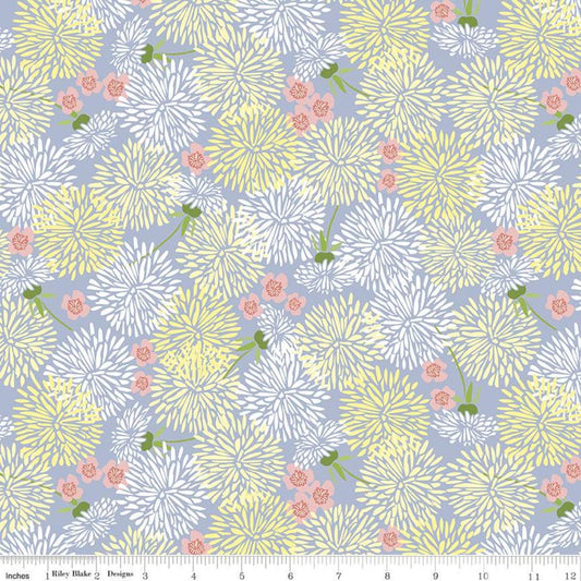 25" End of Bolt Piece CLEARANCE On the Wind Dandelions C11858 Riley Blake Designs Floral Dandelion Flowers Seed Blue Quilting Cotton Fabric