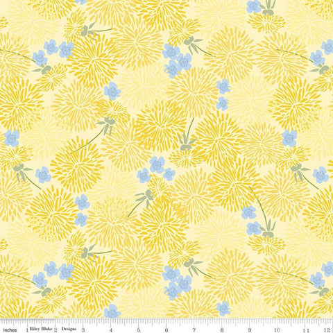 SALE On the Wind Dandelions C11858 Yellow - Riley Blake Designs - Floral Dandelion Flowers Seed Heads - Quilting Cotton Fabric
