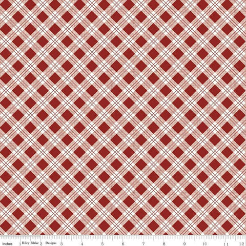 Bee Plaids Scarecrow C12020 Barn Red by Riley Blake Designs - Diagonal Plaid - Lori Holt - Quilting Cotton Fabric