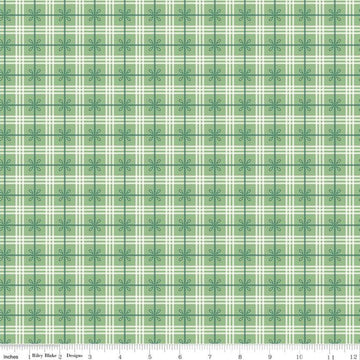 Bee Plaids Cozy C12022 Leaf - Riley Blake Designs - Plaid Small Leaves Green - Lori Holt - Quilting Cotton Fabric