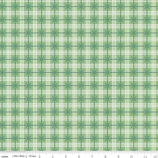 Bee Plaids Cozy C12022 Leaf - Riley Blake Designs - Plaid Small Leaves Green - Lori Holt - Quilting Cotton Fabric