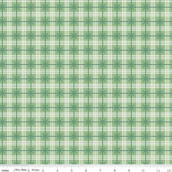 SALE Bee Plaids Cozy C12022 Leaf by Riley Blake Designs - Plaid Small Leaves Green - Lori Holt - Quilting Cotton Fabric