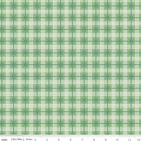 SALE Bee Plaids Cozy C12022 Leaf by Riley Blake Designs - Plaid Small Leaves Green - Lori Holt - Quilting Cotton Fabric