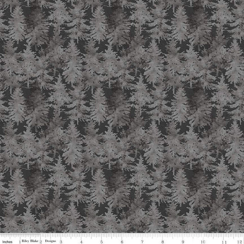 26" End of Bolt Piece - SALE Nature's Window Trees C11862 Charcoal - Riley Blake Designs - Tone-on-Tone Pine Tree - Quilting Cotton Fabric