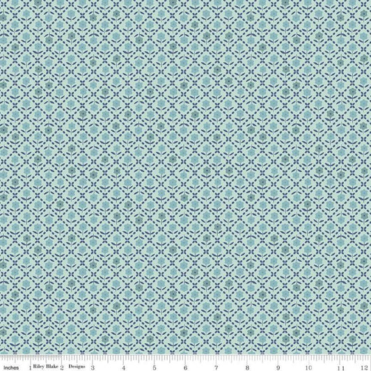 Bee Plaids Zinnia C12024 Cottage - Riley Blake Designs - Floral Flowers Dashed-Line Lattice - Lori Holt - Quilting Cotton Fabric