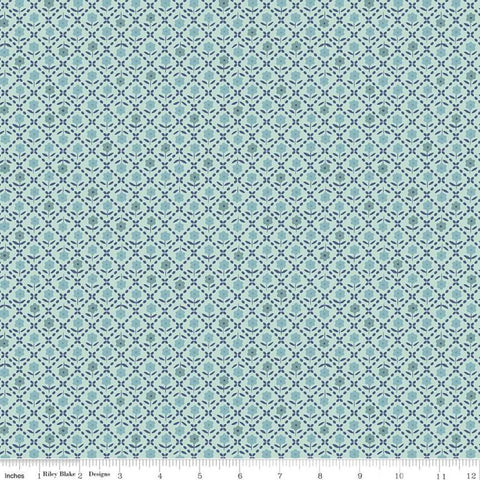 Bee Plaids Zinnia C12024 Cottage by Riley Blake Designs - Floral Flowers Dashed-Line Lattice - Lori Holt - Quilting Cotton Fabric