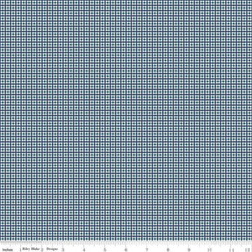 Bee Plaids Harvest C12025 Denim - Riley Blake Designs - Small PRINTED Gingham Check - Lori Holt - Quilting Cotton Fabric