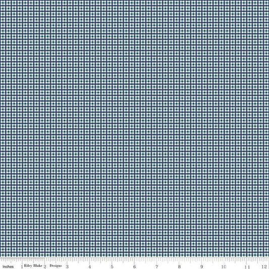 Bee Plaids Harvest C12025 Denim - Riley Blake Designs - Small PRINTED Gingham Check - Lori Holt - Quilting Cotton Fabric