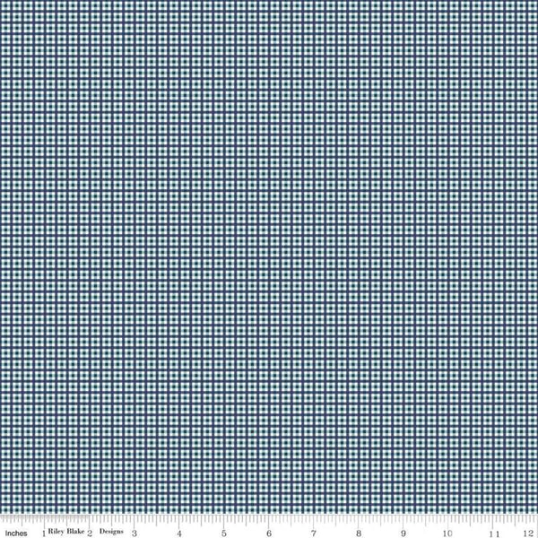 SALE Bee Plaids Harvest C12025 Denim by Riley Blake Designs - Small PRINTED Gingham Check - Lori Holt - Quilting Cotton Fabric