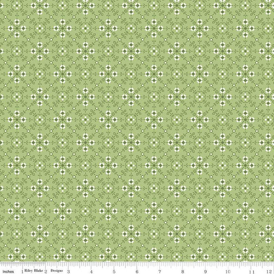 Bee Plaids Homemade Granny Apple Green Geometric Floral Fabric - C12029 - Lori Holt Riley Blake Quilting Cotton Fabric