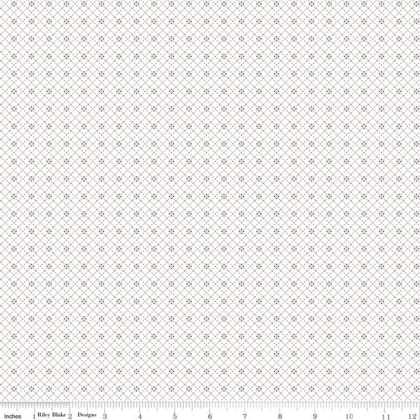 SALE Bee Plaids Crossroads C12037 Pebble by Riley Blake Designs - Lines Dashes Dots on White - Lori Holt - Quilting Cotton Fabric