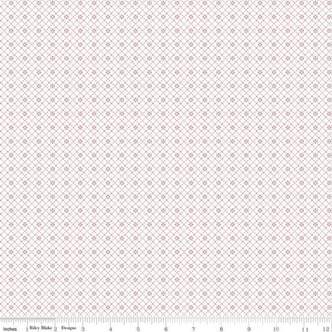 SALE Bee Plaids Crossroads C12037 Cayenne by Riley Blake Designs - Lines Dashes Dots on White - Lori Holt - Quilting Cotton Fabric