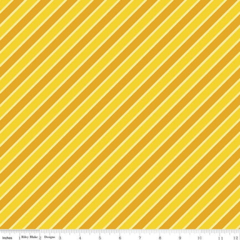 Malibu Barbie Stripes C11722 Yellow - Riley Blake Designs - Diagonal Stripe Striped Nostalgia - Quilting Cotton Fabric