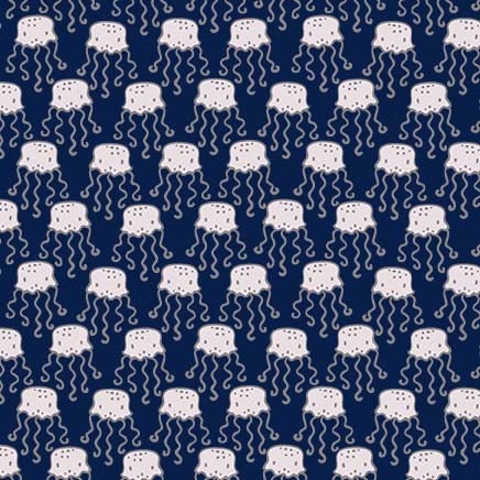CLEARANCE Nautilus Dancing Jellyfish CX10400 Navy - Michael Miller Fabrics - Children's Ocean Undersea Blue - Quilting Cotton Fabric